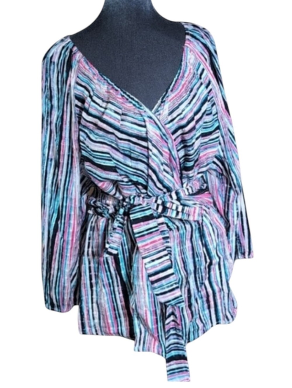 Lane Bryant Pink & Blue Stripe Peplum Wrap Blouse Size 22/24